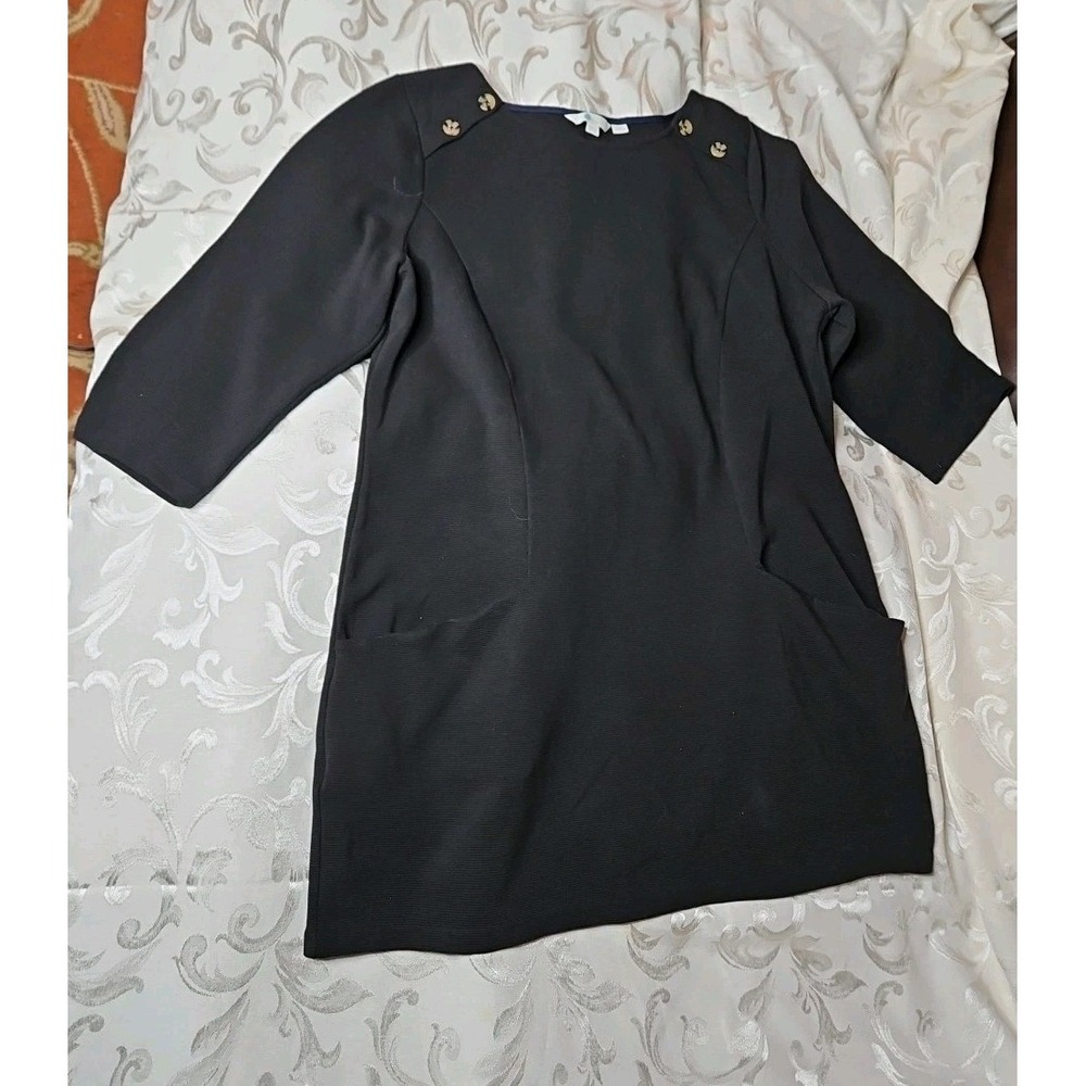 Boden Ottoman Shift Dress Pockets Ribbed‎ Midi 3/4 Sleeve Black Sz 20 XXL